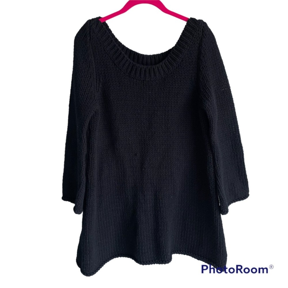 Soft Surroundings Black Cozy Oversized Thick Knit Seafarer Ladies Sweater,‎ M